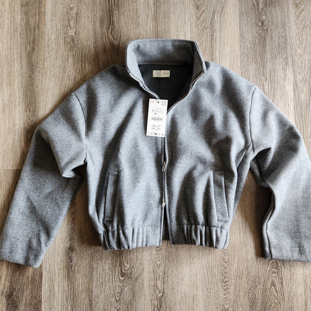 Zara Women's Soft Light Gray Bomber Jacket Size S, NWT